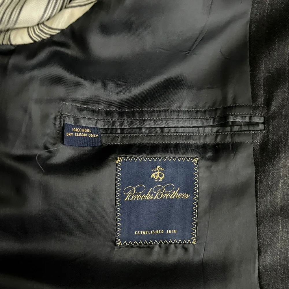 Brooks Brothers Suit Mens 42L W35 Charcoal Grey Pinstripe 3-Button Wool USA